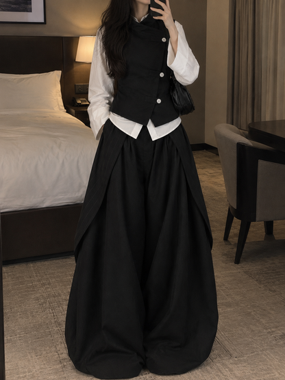 [Coming soon] Sumi Set: 3-Piece Wrap Vest, Shirt & Pinstripe Barrel Pants